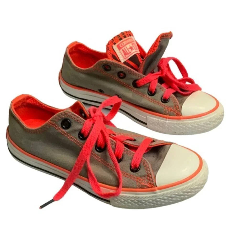 Converse Chuck Taylor Kids All-star Grey Orange Double Tongue Girls Size 1